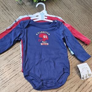 Long Sleeve Onesie Bundle Varsity 6-9 Month NWT - Blue and Red